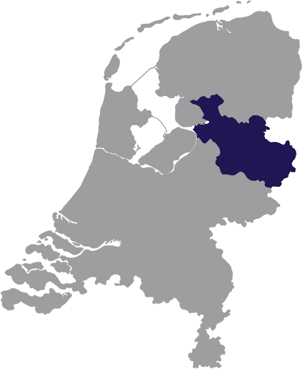 Landkaart Nederlands grijs met provincie Overijssel donkerblauw op transparante achtergrond - 600 * 733 pixels
